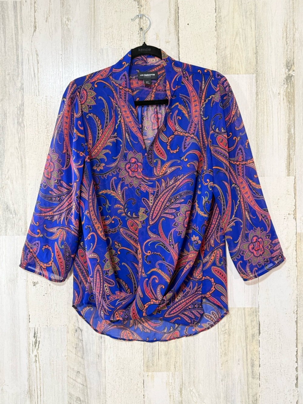 Liz Claiborne Blue Paisley Twist Front Blouse
